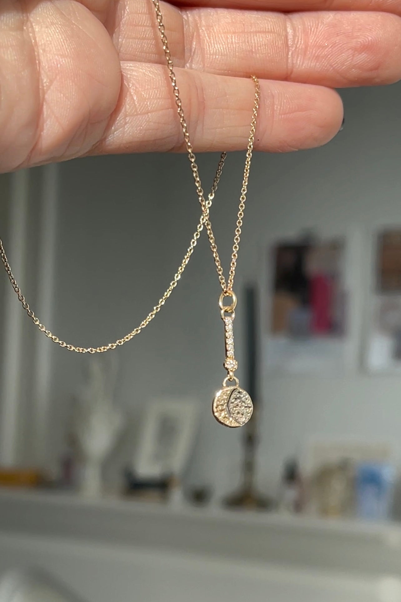 SAMPLE Waning Crescent Moon Pendant + 16" chain