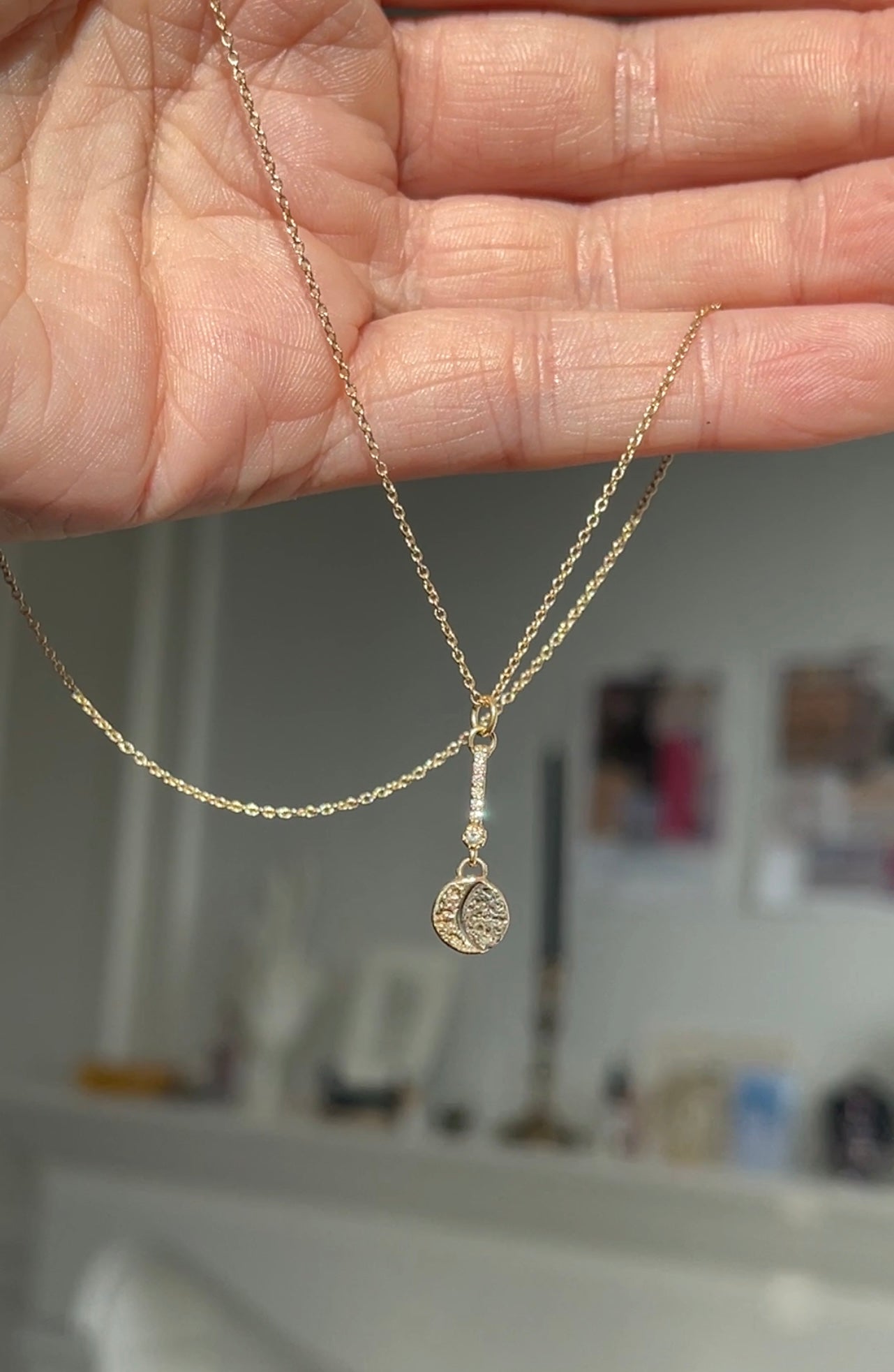 SAMPLE Waning Crescent Moon Pendant + 16" chain