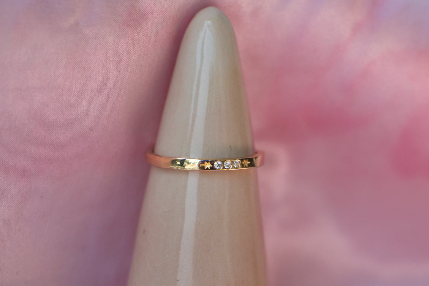 SAMPLE Three Diamond Two Star Ring #1 - Size 7