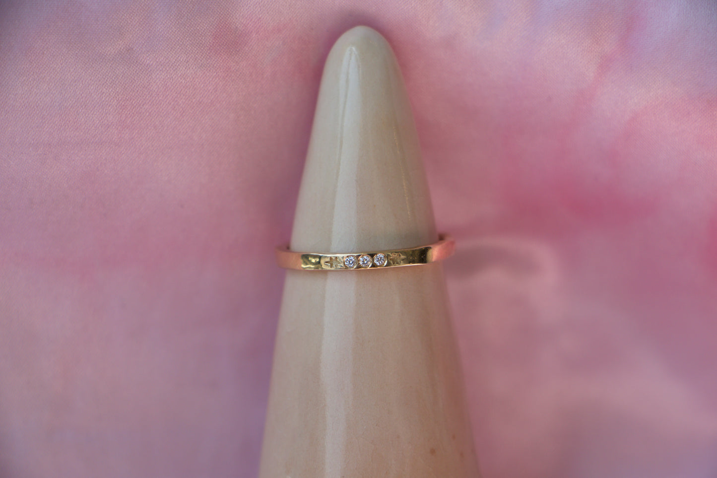 SAMPLE Three Diamond Two Star Ring #1 - Size 7