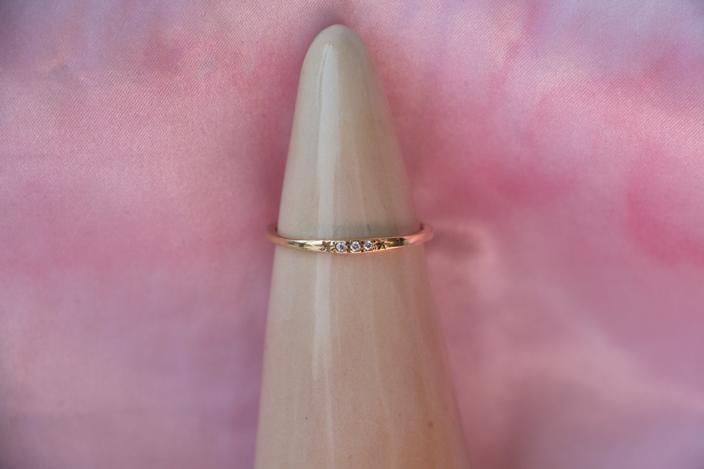 SAMPLE Three Diamond Two Star Ring #2 - Size 7