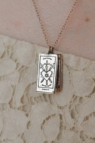 Three of Swords Tarot Card Necklace