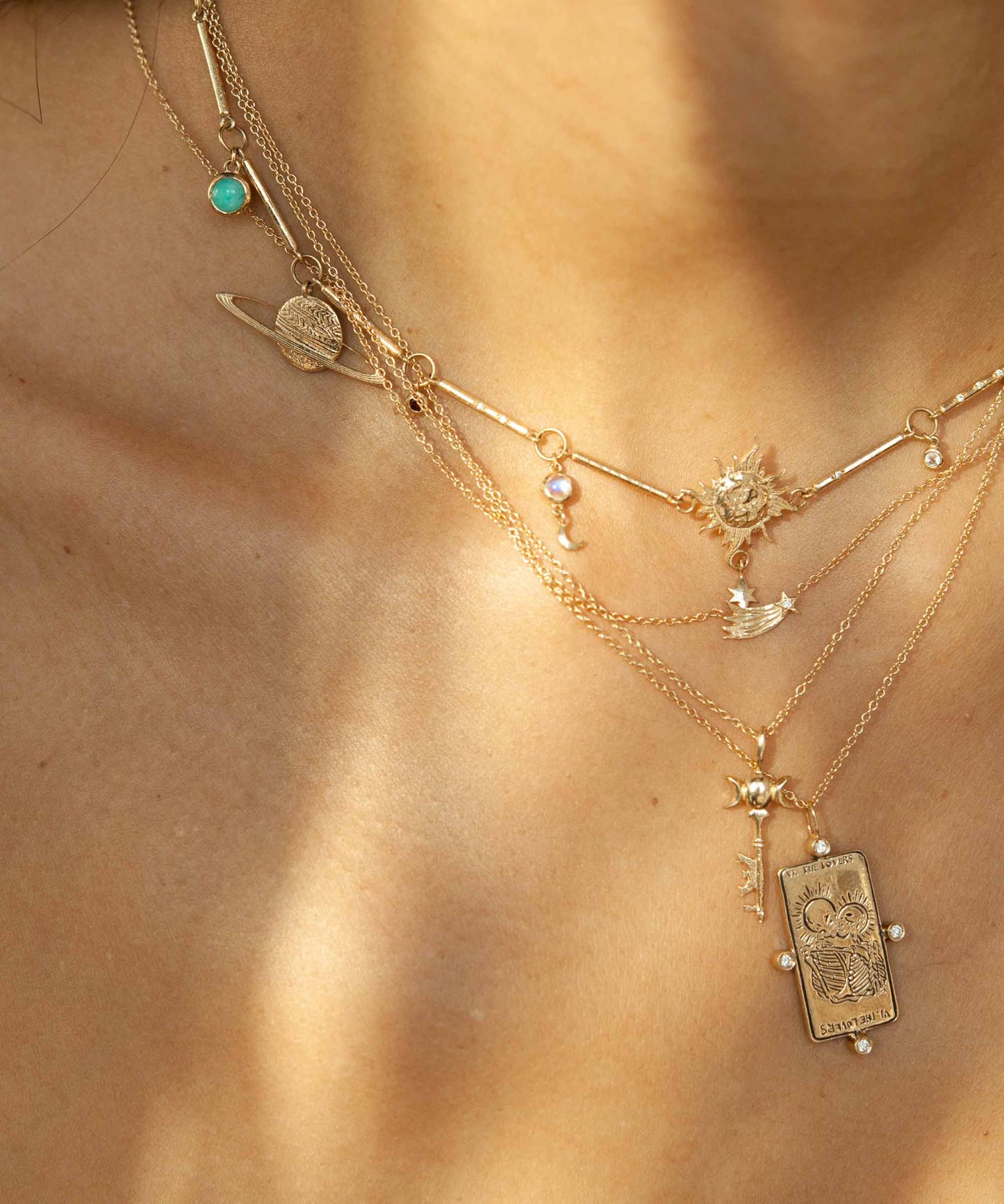 Diamond The Lovers II. Tarot Card Necklace