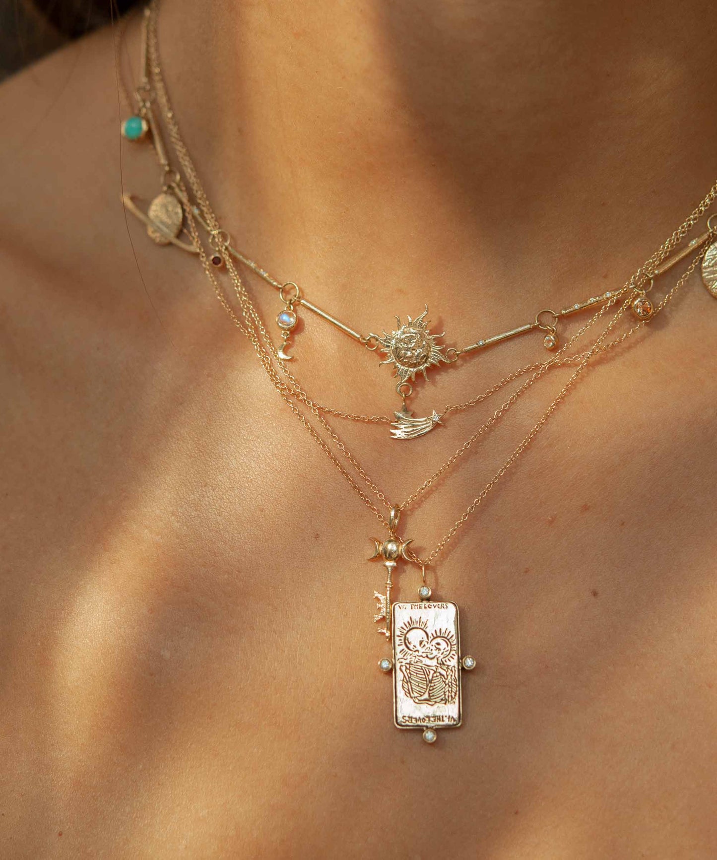 Diamond The Lovers II. Tarot Card Necklace