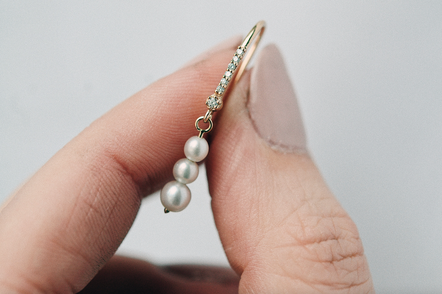 SAMPLE Diamond Flute with Three Pearls Earring