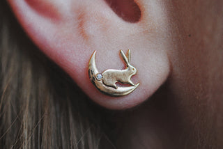 Boucle d'oreille Lune Lapin