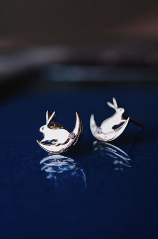 Boucle d'oreille Lune Lapin