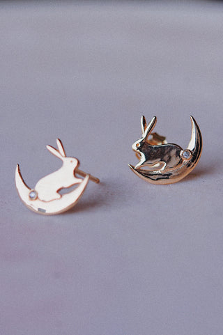 Boucle d'oreille Lune Lapin