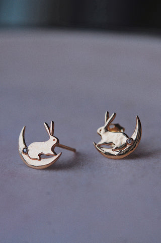 Boucle d'oreille Lune Lapin