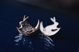 Boucle d'oreille Lune Lapin
